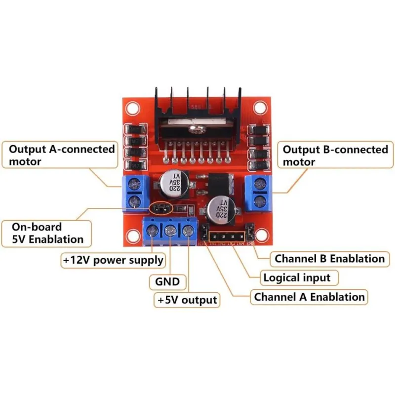 L298N Dual Motor Driver Board with Voltage Regulator